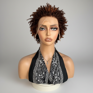 Perruque Afro Kinky Curly <span class=keywords><strong>Courte</strong></span> de 6 Pouces en Cheveux Brésiliens Vierges Marron Noir, Fausses Locs Tressées au Crochet 13*4 Transparentes pour Femmes - Product Image 1