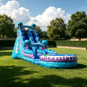 Tobogán Acuático Inflable de Doble Carril con Diseño de Medusas y Piscina, Ondas Azules con Criaturas Oceánicas, Fabricado con Lona de PVC de Grado Comercial - Product Image 5