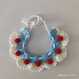 Hermosa chica gato perro DIY tejido a mano lana cuello babero bufanda portátil característica costura producto lazo ajustable - Product Image 3