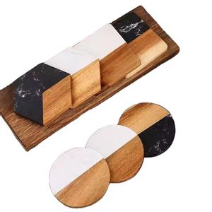 2025 nouveau AY Logo écologique 10 cm bois marbre sous-verres <span class=keywords><strong>ardoise</strong></span> sous-verres ensemble sous-verre napperon cuisine accessoires porte-gobelet - Product Image 1