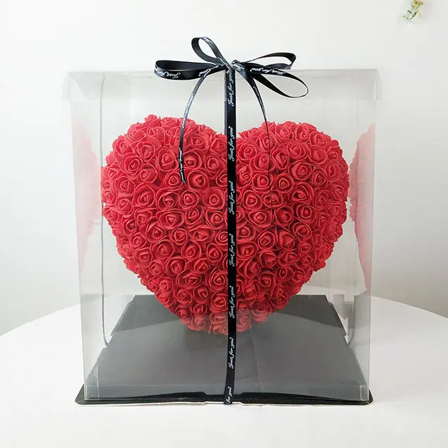 Nhà Máy Giá Trực Tiếp Vận Chuyển Miễn Phí Nóng Rose Tim Hộp Acrylic Rose Box Hình Trái Tim 25Cm Bọt Rose Tim