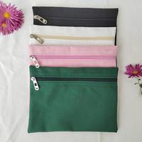 Tas Kanvas Katun 16oz Tahan Lama, Tas Penyimpanan Katun Berwarna-warni dengan Ritsleting, Tas Kosmetik Kanvas Kecil dengan Logo Kustom