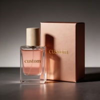 Flacon de parfum en verre transparent rose carré en gros, 30 ml/100 ml, avec bouchon en bois clair et foncé, boîte cadeau personnalisée en or rose