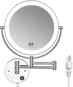 9" LED Wall Mounted Extendable Double Sided Lighted 10X Magnifying Makeup Vanity Mirror Powered by Plug