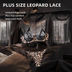 Ensemble de lingerie deux pièces respirant en dentelle léopard grande taille SMOOTH pour femme, soutien-gorge push-up et string, tenue de nuit sexy pour l'été - Product Image 2