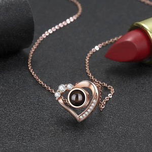 Collar de corazón de Plata de Ley 925 para mujer, <span class=keywords><strong>100</strong></span> idiomas, proyecciones 'I Love You', joyería de moda, piedra principal de circón para regalo - Product Image 5