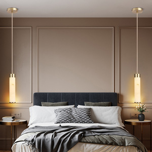 Long Cylinder Pendant <b>Light</b> Natural Marble <b>LED</b> Bedroom Bedside Lamp Modern Chinese Style Villa <b>Bar</b> Counter Lighting - Product Image 4