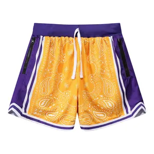 Pantaloncini da basket traspiranti stampati classici personalizzati sopra il ginocchio culb squadra ricamato pantaloncini da basket con tasche da uomo