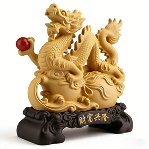รูปปั้นมังกรจีนทำจากเรซิ่น งานศิลปะเพ้นท์มือ สำหรับตกแต่งบ้านภายใน - Product Image 1