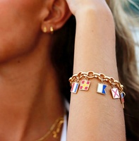 Breloques Drapeaux de Signalisation Nautiques | Pendentifs Breloques Drapeaux Nationaux Maritimes en Acier Inoxydable Émaillé Plaqué Or PVD 18 Carats pour la Fabrication de Bijoux