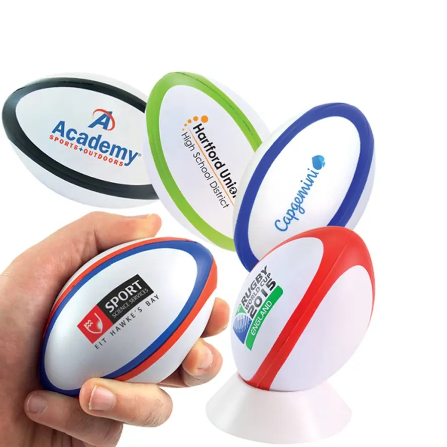 Wholesale PU Foam Custom Logo Rainbow Color Printing Rugby Toys Stress Ball for Promotion
