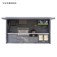 Barbecue moderne en aluminium haut de gamme avec abri éclairé et extensible pour l'aménagement extérieur dans les cours de villas