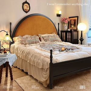 Retro Upholstered <b>Bed</b> 1.5m 1.8m Solid Wood Master Bedroom <b>Double</b> <b>Bed</b> European Style - Product Image 5