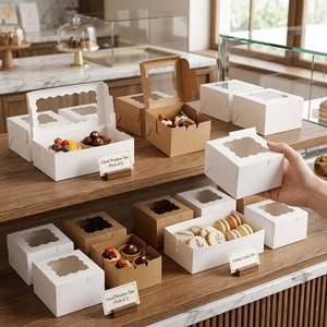 Petites boîtes à gâteaux en papier kraft avec fenêtre, matériaux recyclés, emballage alimentaire pour beignets, cupcakes, chocolats - Product Image 5