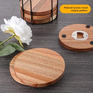 Sottobicchieri in legno per bevande con apribottiglie Set di 6, sottobicchieri in legno di Acacia per <span class=keywords><strong>tavolino</strong></span> tavolo <span class=keywords><strong>da</strong></span> pranzo scrivania - Product Image 3