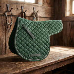 English Style <b>Green</b> Diamond Quilted <b>Felt</b> Horse Saddle Pad Custom Color Numnah - Product Image 3