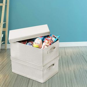 HOONEX Contenitori Pieghevoli e Impilabili, Set da 2 con Coperchi e Maniglie, Cartone Resistente 165x118x75 Pollici Beige - Per Scarpe, Libri, Vestiti - Product Image 3