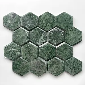 Ubin marmer mosaik hijau segi enam Tiongkok dengan harga bagus