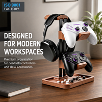 Support de casque en bois à 3 niveaux en gros, présentoir de bureau en métal pour casques de jeu et de bureau, organisateur, OEM ODM, logo personnalisé