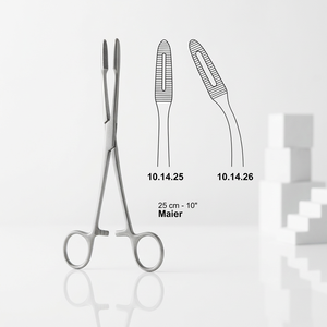 Maier Chirurgische Zange 25 cm 10 Zoll Modell 10.14.25 /10.14.26 mit gezahnten Schaufeln für den Einsatz in der Allgemeinchirurgie im Krankenhaus. - Product Image 1