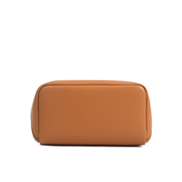 Pochette de maquillage portable en cuir marron avec fermeture éclair, étui plat ouvrable pour les articles de toilette de voyage, les pinceaux et l'organisation des cosmétiques