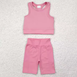Conjuntos de Ropa para Bebés Niñas, Estilo Deportivo, 5 Colores Sólidos, Top y Pantalones Cortos, Moda Yoga - Product Image 3