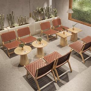 Sedia fatta a mano in legno massello in Rattan e piccola tavola rotonda per <span class=keywords><strong>il</strong></span> tempo libero sala da pranzo bar negozio di dolci mobili da <span class=keywords><strong>ristorante</strong></span> - Product Image 1