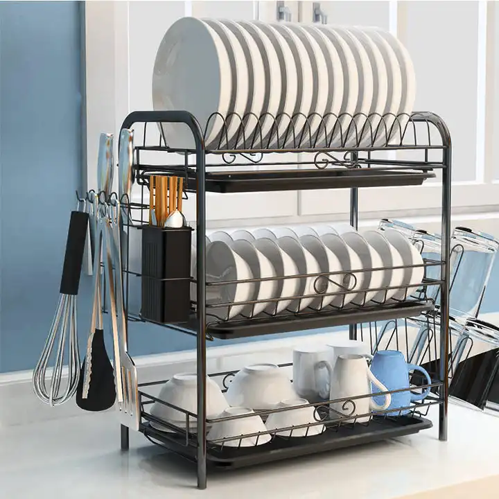 Dish Drying Rack 3-Tier Dish Drainer Rack Kitchen Storage with