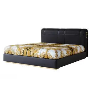 Ensemble de meubles pour chambre lit king size de couple en cuir italien lits modernes de luxe avec tête de lit