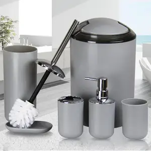 Bathroom Accessories Set 6 Piece Includes Toothbrush Toilet Brush Holder Lotion Dispenser Tumbler Soap Dish Trash Can