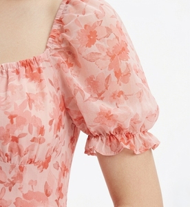 Abito <span class=keywords><strong>Midi</strong></span> Estivo da Donna in Chiffon <span class=keywords><strong>con</strong></span> Stampa Floreale, Scollo Quadrato, Maniche a Sbuffo, Volant e <span class=keywords><strong>Spacco</strong></span>, <span class=keywords><strong>Vestito</strong></span> Fluido a Trapezio per Tea Party e Appuntamenti - Product Image 4