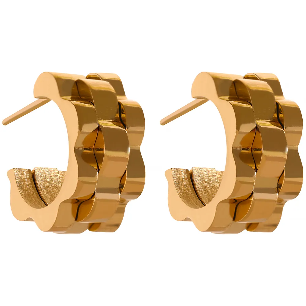 JINYOU 249 Statement Metal Texture Geometric Stainless Steel 18K Gold Plated Earrings Minimalist Charm Fashion Classic Jewelry