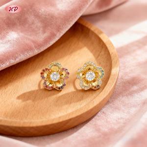 हेंगडियन विंटेज गहने रंगीन या एक ज़िरकॉन फूल स्टड इयररिंग्स पीतल 18k सोना प्लेटेड यूनिसेक्स थोक फैशन गहने पार्टी - Product Image 4
