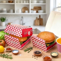 Boîte à hamburger à carreaux rouges et blancs, personnalisée, en papier jetable, pour emporter, emballage pour restauration rapide
