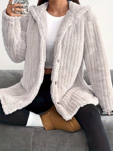 Femmes 2025 automne <span class=keywords><strong>hiver</strong></span> laine mi-long <span class=keywords><strong>manteau</strong></span> pour <span class=keywords><strong>Amazon</strong></span> transfrontalier nouvelle mode décontractée bouton unique lapin à capuche longue - Product Image 6