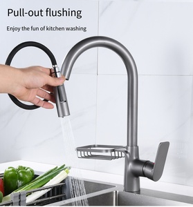 <span class=keywords><strong>Robinet</strong></span> de cuisine moderne en laiton à col de cygne, monocommande, extractible, pivotant à 360°, mitigeur chaud/froid avec panier de rangement - Product Image 1