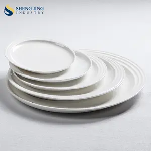 Criativo borda larga branco personalizado logotipo restaurante cerâmica jantar prato porcelana redonda para restauração