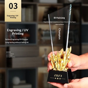 Trophée de champion en métal plaqué or de luxe |   Récompense de Leader des Ventes Personnalisée avec Sculpture Numéro 1 en 3D et Gravure Gratuite - Product Image 4