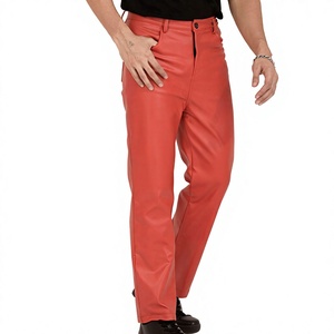 Pantalon en cuir pour homme léger, respirant, avec fermeture éclair, devant plat, taille mi-haute, coupe droite, décontracté, streetwear d'hiver, logo personnalisé - Product Image 3