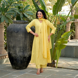 Women's Pure Cotton <b>Kurti</b> With Pant And Dupatta Set Traditional Loose Fit Knee-Length Casual Wear India Pakistan Style - Product Image 1