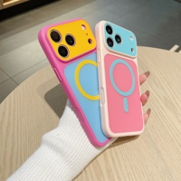 Coque magnétique ultra-fine effet couleur bonbon pour iPhone 18 Pro Max, 17 Pro Max, iPhone 15 Pro Max avec protection d'objectif en verre et coque en PC