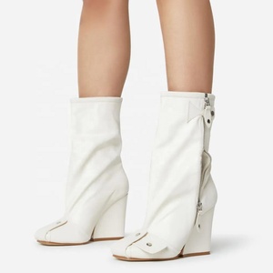 New <b>Block</b> Heel Square Toe Women Ankle Boots Side Zipper Color Matching Mixed Color Belt Buckle Short Booties Ladies Pumps Shoes - Product Image 3