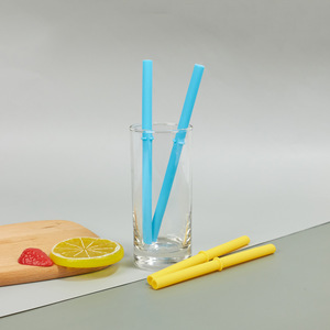 Silicone <b>Straws</b> 7 Inch Straight <b>Reusable</b> For Milk Tea Coffee Juice Drinks Cola Yellow Sky Blue - Product Image 2