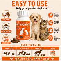 Waylemo Psyllium Husk Probiotic Soft Chews pour chiens et chats, complément alimentaire pour la santé intestinale avec prébiotiques pour animaux de compagnie