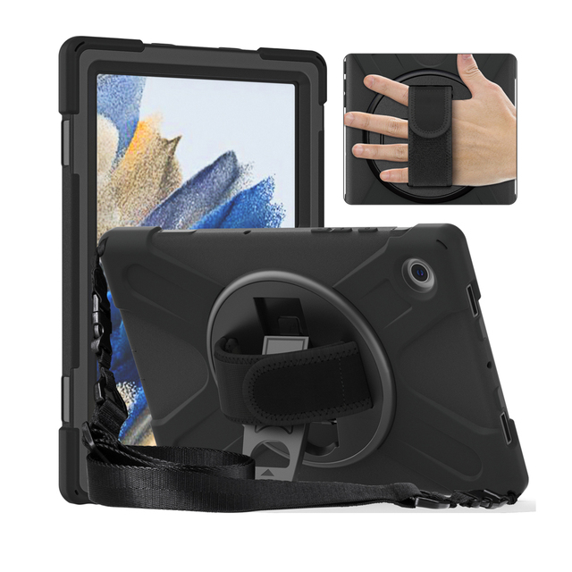 Rugged Hybrid Armor Tablet Case for Samsung Galaxy Tab A8 10.5 Inch X200/X205 Kickstand Hand Shoulder Strap Shell Cover