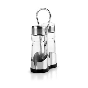 Ensemble salière et poivrière avec support, distributeur d'assaisonnements de cuisine à double compartiment en acier inoxydable - Product Image 1