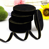 Ruban en velours double face noir et or avec bordure métallisée scintillante pour emballage cadeau, décoration de mariage, fête, fabrication de nœuds et artisanat