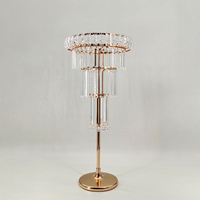 Support floral de luxe pour mariage, en métal doré, avec lustre en cristal, centre de table de mariage