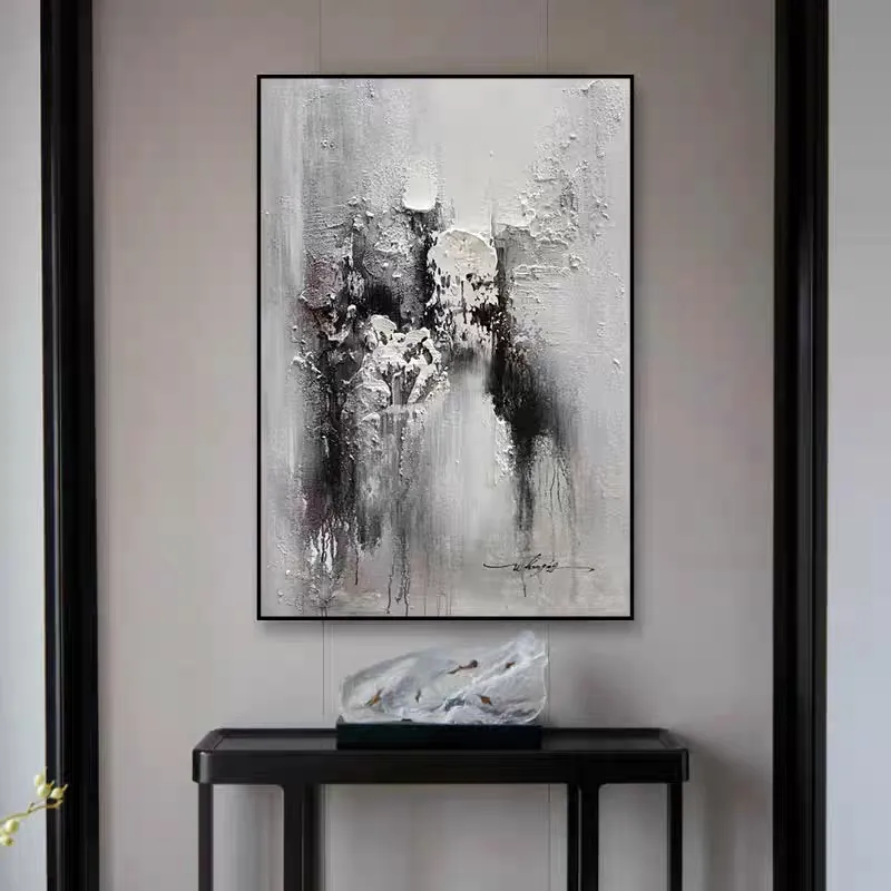 Arte Original 100%, arte abstracto moderno pintado a mano sobre lienzo, blanco y negro para decoración del hogar, arte de pared, decoración del hogar