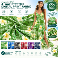 Tissu imprimé polyester sans plis à motifs polynésiens et hawaïens pour robes et chemises d'été, impression numérique, faible MOQ